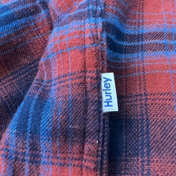 Hurley Shirt Mens LARGE Red & Blue Plaid Flannel Button Up Front Pockets Logo - Picture 15 of 15